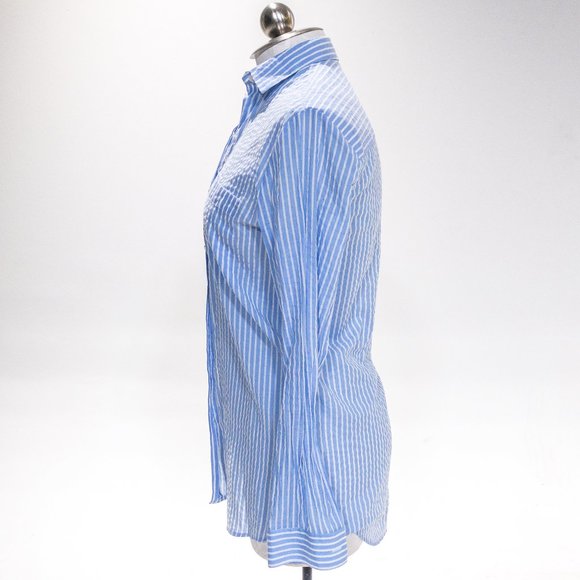 ATM XS / S Summer Seersucker Stripe Button Down Shirt Longsleeve Top July 4th - Picture 6 of 11